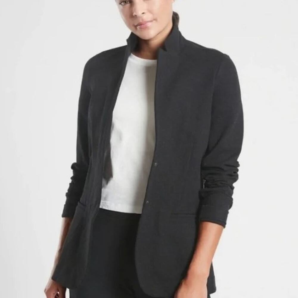 Athleta Venice Blazer Dark Heather Grey 8 Stretch Single Breasted